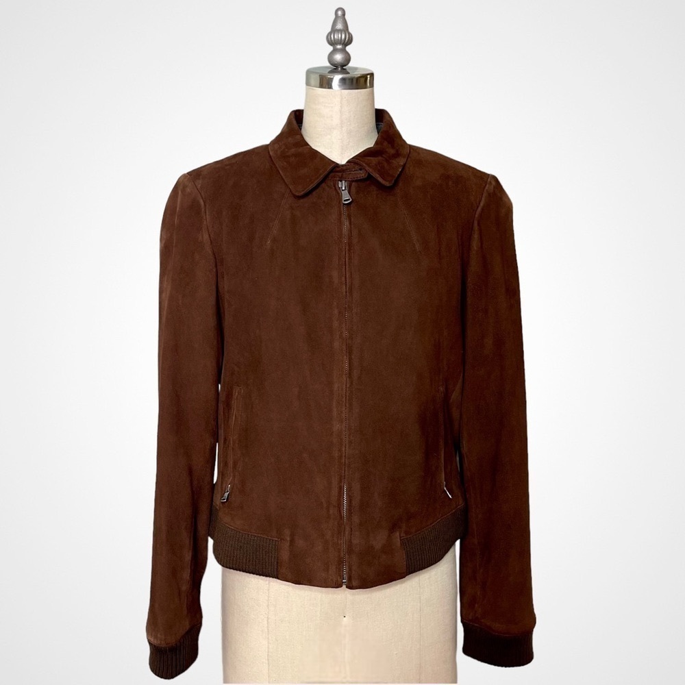 Talbots Brown Suede Leather Bomber Jacket Coat Women’s Size 14 - Picture 14 of 15